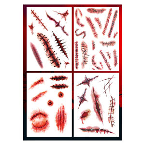 Halloween Fake Scar Tattoo Sticker Realistic Wound Stitches Temporary Tattoo Crack Body Art for Horror Cosplay Costume Party Makeup and Festival