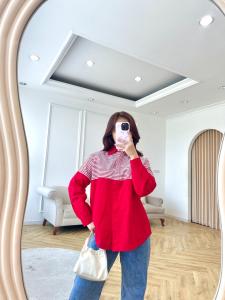 NANDO ATASAN KEMEJA MERAH PUTIH BAHAN KATUN POPLIN KOREAN STYLE LENGAN KANCING KEREN KECE