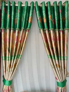 Gorden hordeng Gordyn murah Blackout Poni lurus printing emas tulip