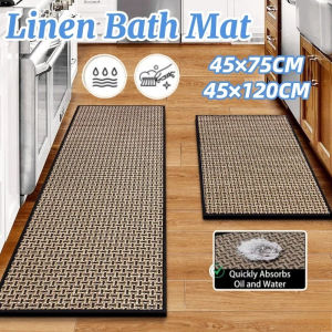 Woven Linen Kitchen Floor Mat Quick Dry Non-Slip Absorbent Floor Rug for Bathroom Kitchen Home Decor