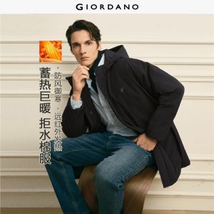 Giordano Men G+ far-infrared mid-length hooded padded jacket Free Shipping 01076679