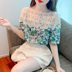 YIGE Fashion Cutout Lace Shirt 2023 Summer New Korean Sweet Fragmented Blouse Loose Premium Chiffon Top