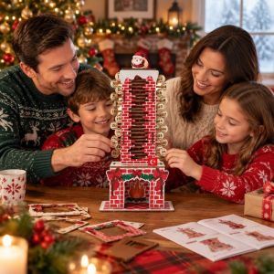 LANCE Wooden Santa Chimney Countdown Calendar Fireplace Base Pull Slider Christmas Advent Calendar Home Decoration Cartoon Christmas Stacking Game Home Decor