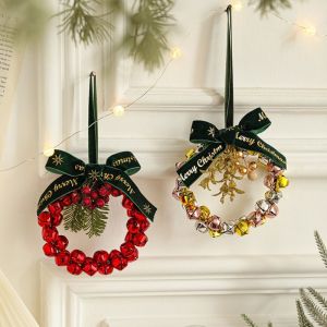 DUOJI Iron Christmas Bells Wreath DIY Wreath Handmade Christmas Chime Bells Bells Crafts Exquisite Bow Bells Wreath Pendant Home Living Room Decor