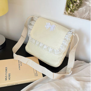 CB Azelle Butterfly Bow Small Lace Canvas Bag Japanese Soft Girl Shoulder Bag Large Capacity Handbag