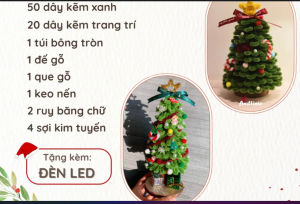 Set nguyên liệu làm CÂY THÔNG Noel bằng kẽm nhung Tặng kèm Đèn Led Bộ phụ kiện làm quà tặng trang trí Giáng Sinh Đồ chơi thủ công tự làm