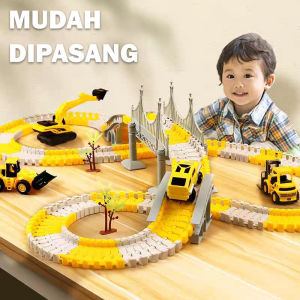 Engineering Mobil Dirakit DIY Track Listrik  Jalur Kereta Api Mainan Anak-anak Cocok Untuk Usia 2 - 6 Tahun