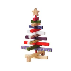 YAHURO Wooden Christmas Tree Figurine Rotatable Rustic Style Christmas Tree Tabletop Ornament Kids Toy Space-saving Christmas Tree Block Shopping Mall