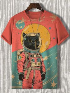 [Local Stock] VCC Funny Cat Printed T Shirt Short Sleeve Tees Tops 3D Print O-Neck Shirts Party Summer Casual Mens Clothing Apparel Mens Animal