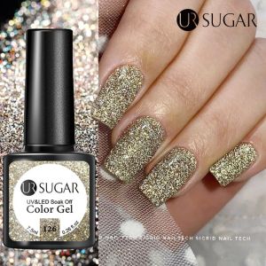 UR SUGAR 7.5ml Champagne Gold Reflective Gel Nail UV Polish Bright Sparkling Glitter French Semi Permanent Nail Painting UV Gel