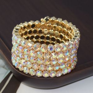 MIRELAE Bridal Jewelry For Women Crystal Bracelets Hand Wrist Bracel Wedding Bangles Five Rows Bangles