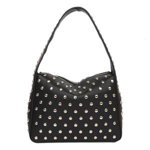 Punk Style Studded Shoulder Bag PU Leather Small Handbag for Women Streetwear Fashion Motorcycle Retro Underarm Purse
