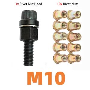 DAWEIF 11Pcs/Set M3 M4 M5 M6 M8 M10 Hand Rivet Nut Mandrel Staple Easy Installation Manual Riveter Tool Electric Riveting Adapter Head Rivet Tool Set