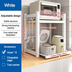 NALANILI Pull-Out Microwave Storage Rack Carbon Steel 2 Layers Countertop Organizer White Grey Air Fryer Storage Shelf