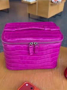 Crocodile Pattern Cowhide Cosmetic Bag Rose Red Light Luxury Genuine Leather Women Travel Portable Toiletry Storageanity Case2026