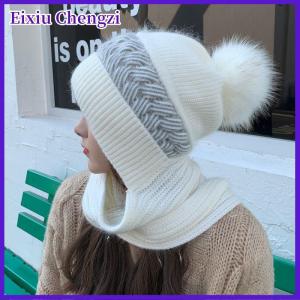 Eixiu Phụ nữ Hàn Quốc trùm đầu khăn mùa đông Mũ người phụ nữ lạnh bảo vệ ấm khăn mũ dễ thương lông bóng tai bảo vệ dày mũ dệt kim