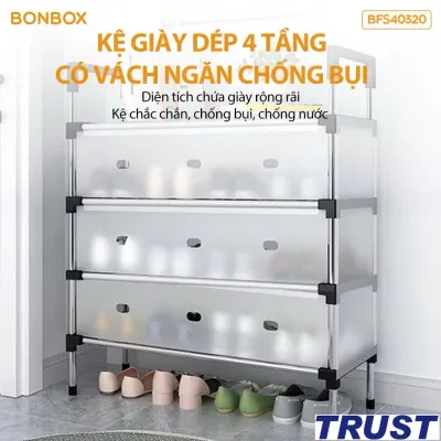 Kệ để giày dép chống bụi BONBOX BFS40320 Có Loại 4 tầng/5 tầng tháo lắp tiện lợi lắp ráp dễ dàng