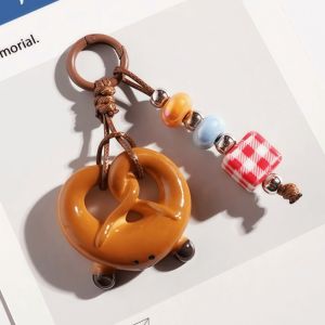MINIFELE 262 Handmade Simulated Bread Bagel Keychain Beaded Ins Bag Pendant Keyring Cute Lightweight Phone CCD Hanging Rope