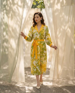 Đầm Midi Suông Cổ Ve Lụa Tơ Tằm Loang Màu Vân Kim Dre242 Thời trang thiết kế Hity