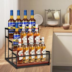 Yo-Fun 3-Tier Coffee Syrup Organizer Stand Spice Rack Wine Storage for Coffee Bar Kitchen Countertop Space-Saving Shelf for Condiments Bottles