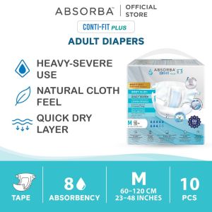 ABSORBA ContiFit PLUS Adult Diapers (M/L) – faster absorbency up to 9 hours cloth-like adjustable tape