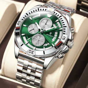 POEDAGAR Genuine Mens Watch Stainless Steel Strap Luminous Calendar Waterproof Chronograph Multi-Function Watch 695