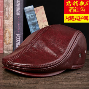 Winter Mens Real Genuine cow Leather baseball Cap brand Newsboy Beret Hat winter warm caps hats men with ears ear flap
