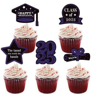 5Pieces Cupcakes Toppers Cake Decoration Graduation Cake Picks Cake Accessories Paper Texture for Party Celebration
