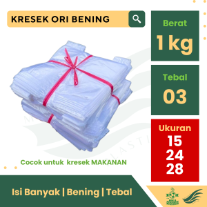 Plastik kresek ori bening 1 kg ukuran 15 24 28 | kantong kresek bening los kiloan