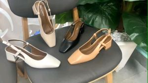 Giày Slingback nữ mũi vuông cao 3 phân kiểu dáng hàn quốc