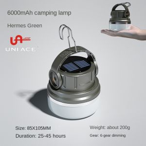 Solar Rechargeable Camping Light-6 Modes LED Outdoor Lamp 6000mAh for EmergencyHiking