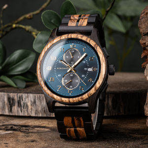 Wooden Watch for Men BOBOBIRD Chronograph PE933T-3 Movement Wristwatch with Luminous Hands Wood Watches Anniversary Gift for Him