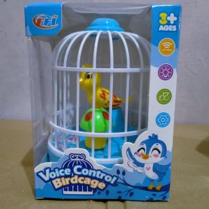mainan burung voice control birdcage nyala dan suara