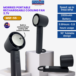 Morries Portable Rechargeable Cooling Fan 3.7V MSF-55 - Foldable 90° Design 2000mAh Battery 9950 RPM Built-in Semiconductor Cooling Ready Stock in Malaysia