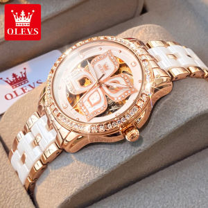 OLEVS automatic mechanical movement watch for women brand original luminous waterproof elegant special petal design luxurious rose gold case