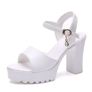Free Shipping Summer 2026 New Korean-Style Chunky-Heeled Single-Strap Peep-Toe Sandals With A Waterproof Platform Versatile And Ultra-High-Heeled Thick-Soled WomenS Shoes