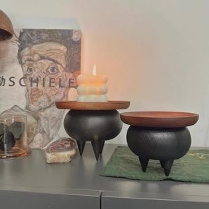 FFBH Nordic Wooden Vintage Round Tray Incense Burners Candle Perfume Incense Burners Creative Storage Tray Household Decoration 5B8Q6
