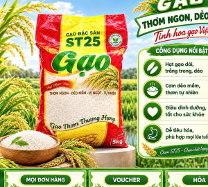 HCM túi 5kg gạo St25 lúa tôm đậm vị cơm(Hoả TỐC)