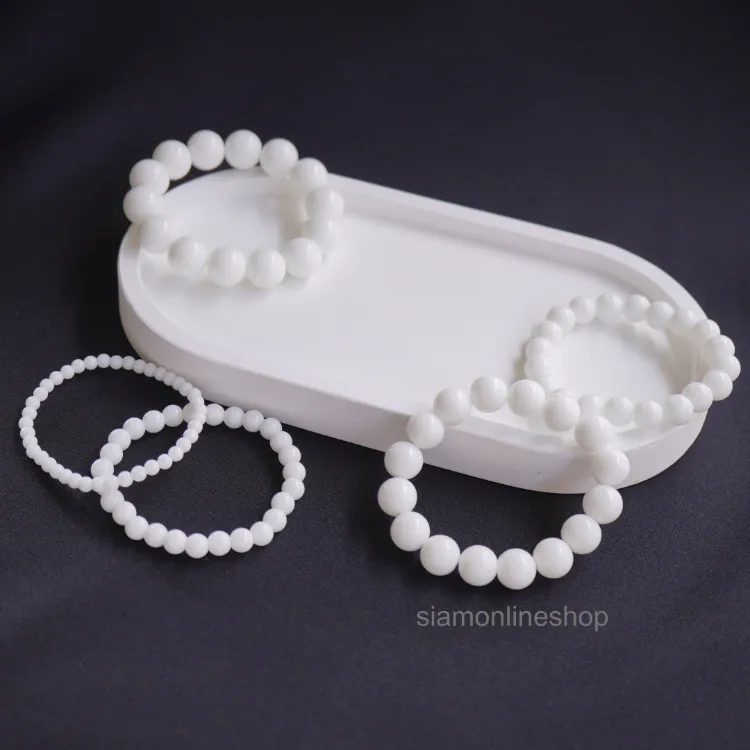 OPAL หินโอปอลสีขาว เลือกขนาดเม็ดหินได้ ( 4-12 มม. ) สร้อยข้อมือหินแท้