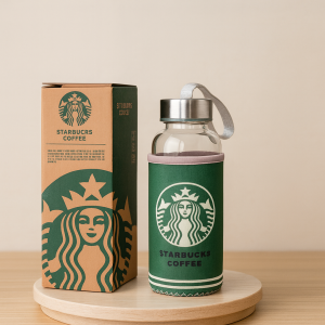 Tumbler Starbucks Botol Minum Kaca 300ml motif Starbuck Free Pouch Packing Dus