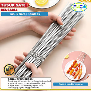 Tusukan Sate Daging Ayam Sosis Panggang Stainless Steel Anti Karat BBQ Cooking Tools Tusuk Sate Reusable Barbeque Skewer Premium Harga 1 Pcs
