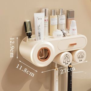 Mishilei พร้อมส่ง ที่ใส่แปรงสีฟัน ที่บีบยาสีฟันอัตโนมัติ ติดผนังไม่เจาะรู ออกแบบถ้วยแบบคว่ำ แบคทีเรียไม่ขยายตัวง่าย