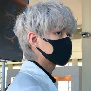 Wig Mens Short Straight Hair Korean Differential Broken Cover Daily Oblique Can Qi Bangs Short Hair Grandma Grey Full Headgear