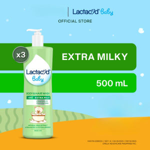 Lactacyd Baby Extra Milky -  2in1 Body Wash and Hair Shampoo 500mL (Bundle of 3)