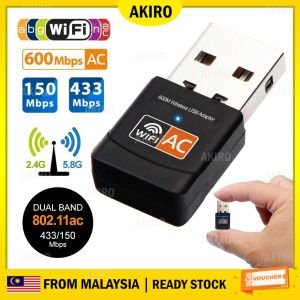 AKIRO Malaysia Wireless WiFi USB Adapter Wifi Receiver for Desktop PC Laptop Internet Antenna Ethernet Network Dual Band 2.4GHz + 5.8GHz Speed up to 600Mbps