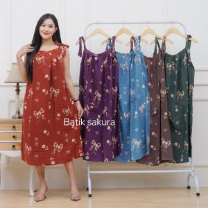 Daster Yukensi Panjang Kezia Motif Printing Batik Sakura Pekalongan Baju Batik Dress Panjang Wanita Bumil