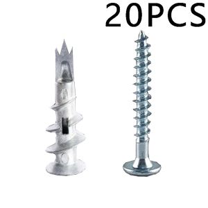 20Pcs/set Specialized Spiral Expansion Tube Screws Screw-in Slotted Curtain Gypsum Board Anchors Metal Drywall Anchors