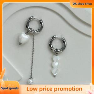 ✨QK shop✨ Retro New Trendy Geometric Stereo Heart-Shaped Earrings For Women Asymmetrical Imitation Pearl Earrings Punk Jewelry