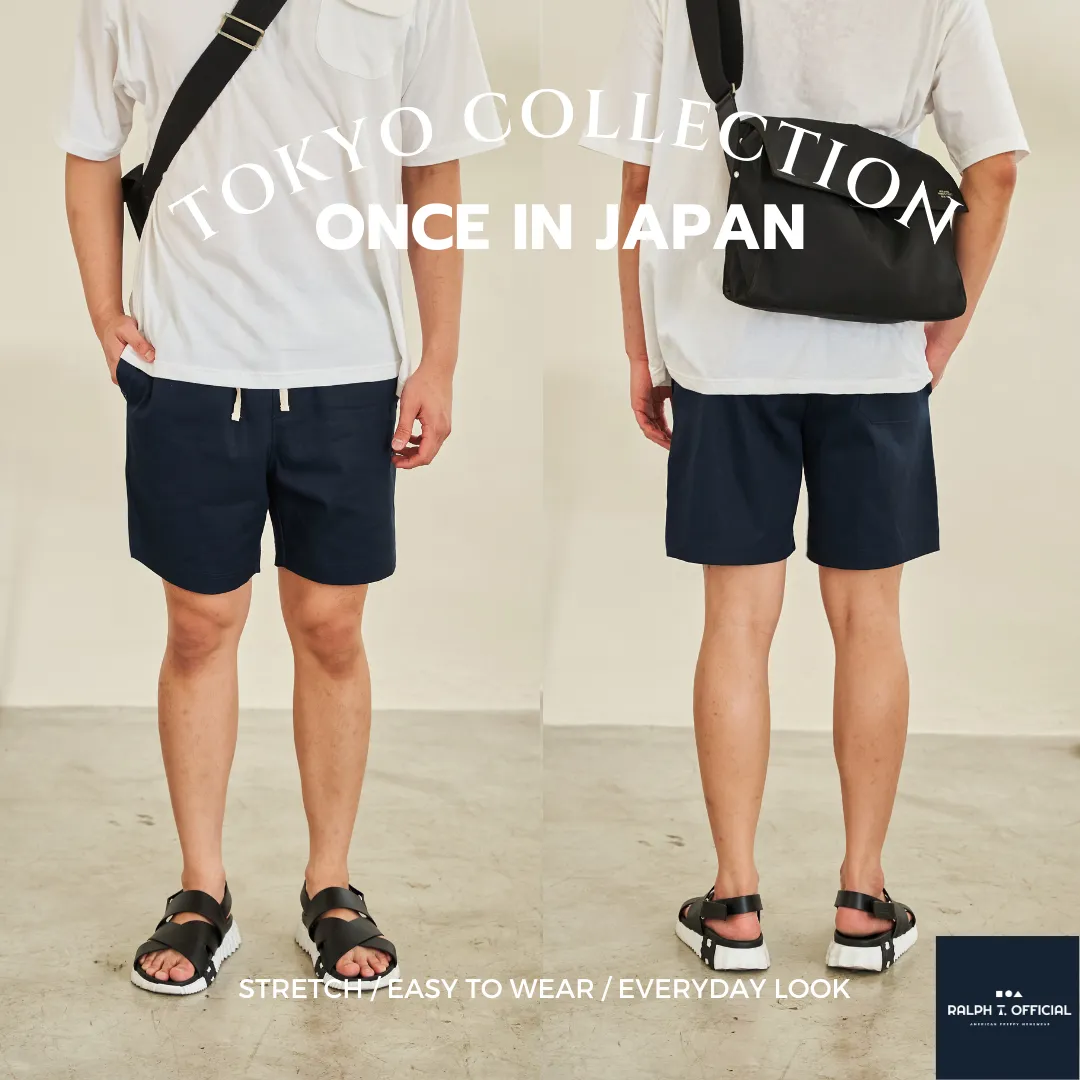 RALPH T OFFICIAL กางเกงขาสั้นผู้ชาย เอวยางยืด TOKYO RALPH T กางเกง ขาสั้น ชาย ผ้ายืด สีเบจ สีขาว สีดำ สีกรมท่า สีเทา สีเขียวเข้ม
