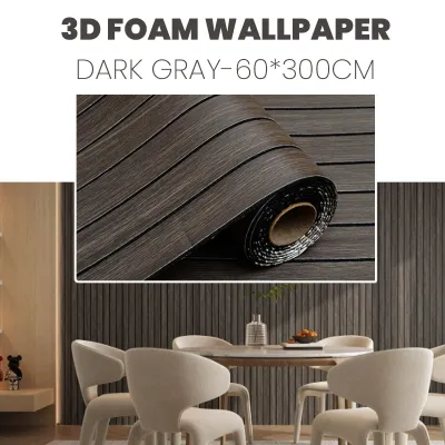 Heyman 3D Wood Thick Foam Wallpaper 60x300CM Fluted Waterproof Self Adhesive Wall Stickers Kertas Dinding Kayu 木纹 牆壁貼紙